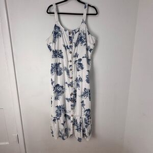 Mlle Gabrielle‎ Blue & White Floral Midi Dress 2X Cottagecore Boho Feminine
